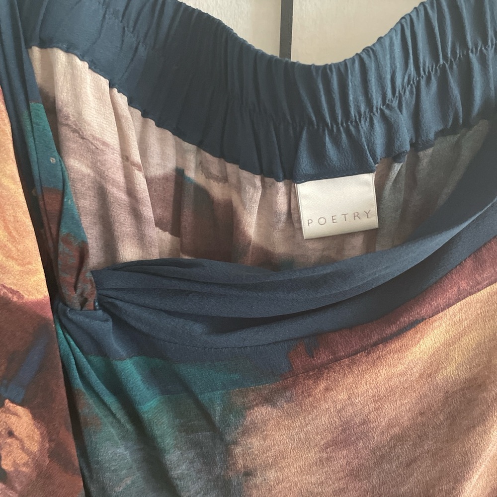 Poetry Multicolor Abstract Maxi Silk Skirt - Teal, Rust - Picture 3 of 4